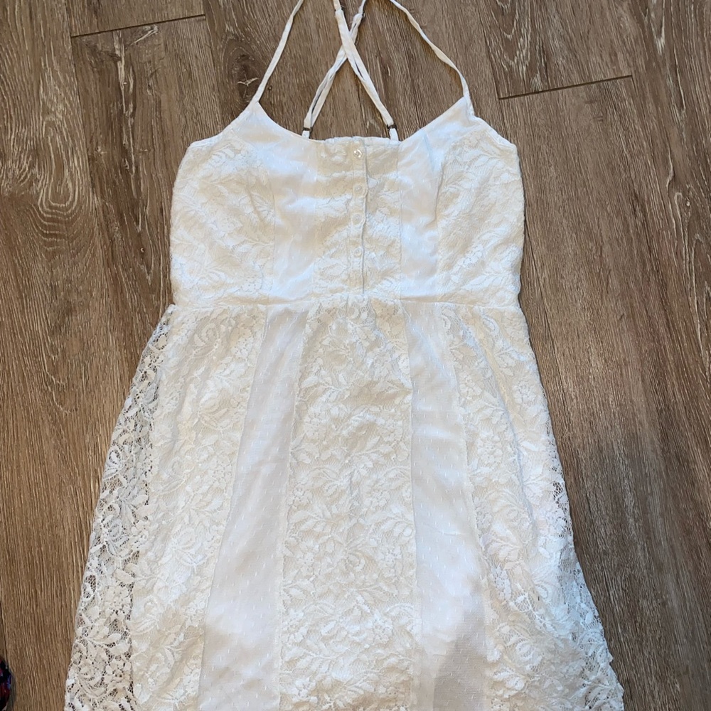 White Lace Spaghetti Strap Dress